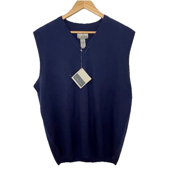 NWT Cutter and Buck Navy Blue Silk Lambswool Blend Sweater Vest Lightweight LRG - Picture 1 of 11